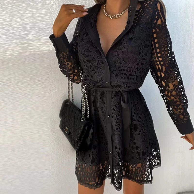 Dionne - Elegant Lace Long Sleeve Women’S Dress