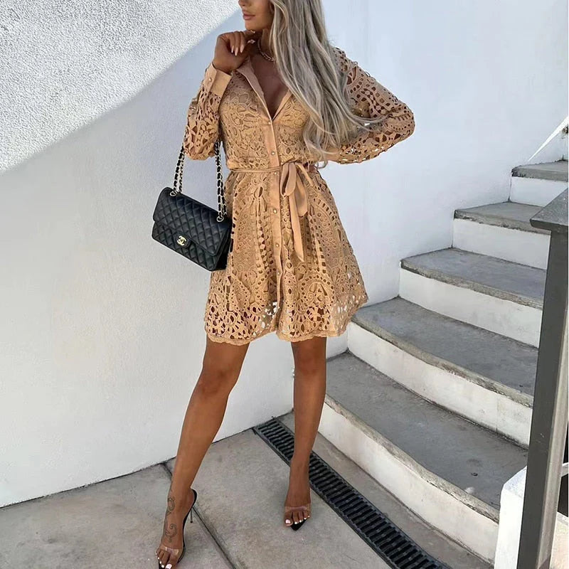 Dionne - Elegant Lace Long Sleeve Women’S Dress